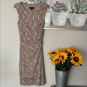 R&M Richards Dress Floral Lace Sequins Sleeveless SZ 10